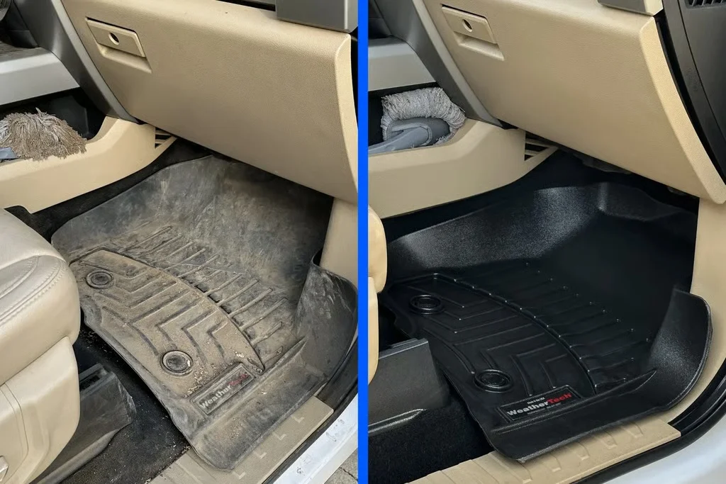 Before and after floor mat cleaning